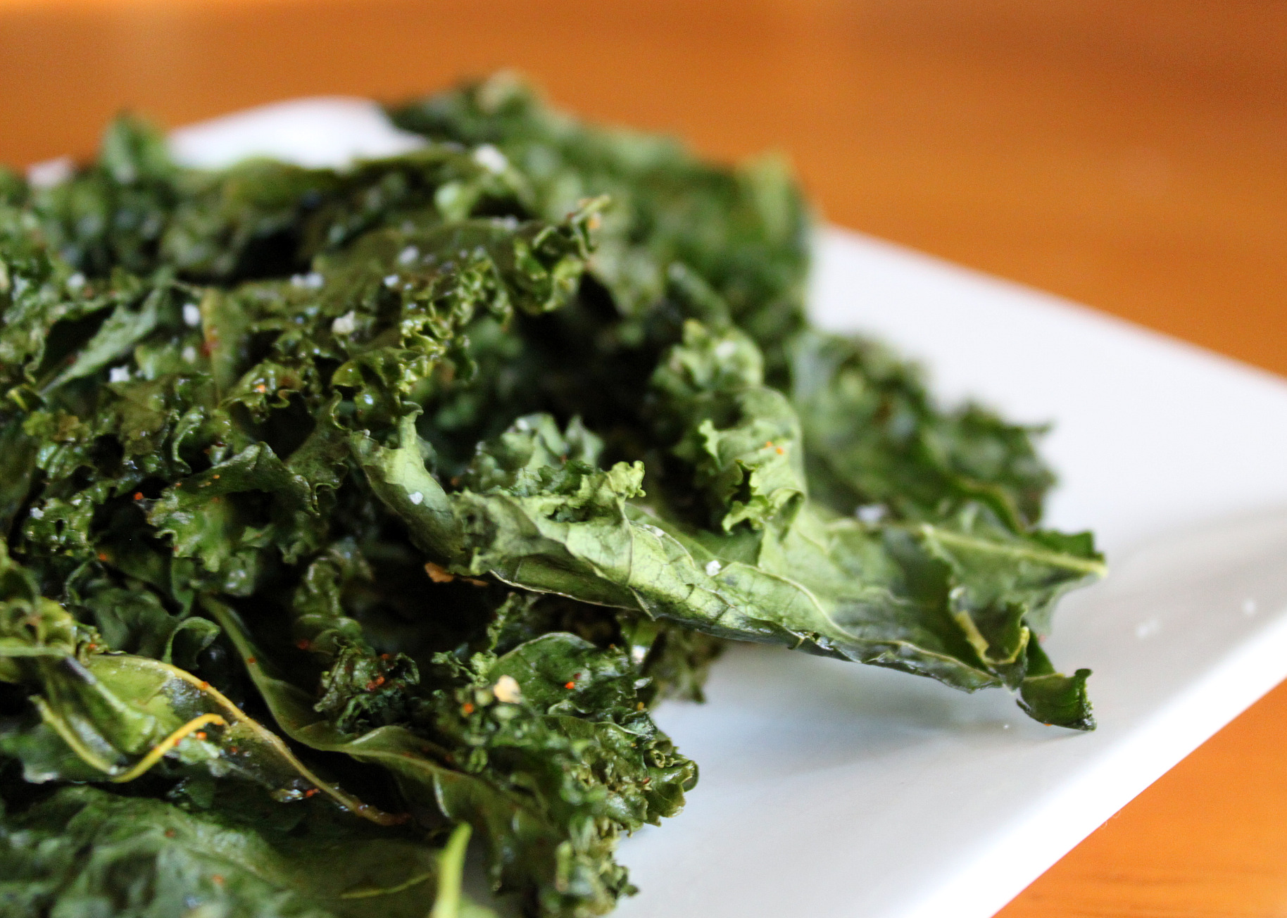 Baked kale chips close up