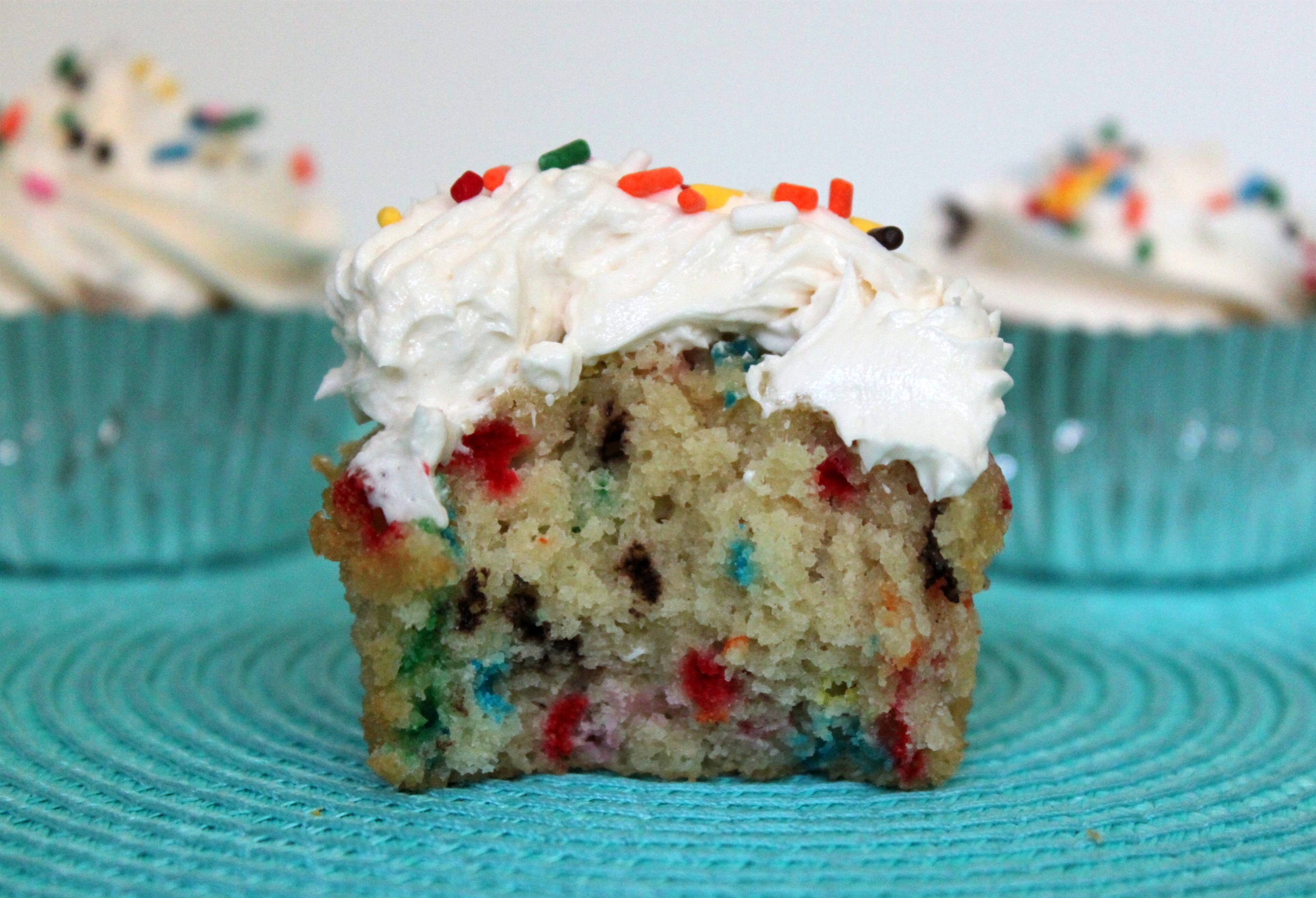 Homemade funfetti cupcake from scratch inside